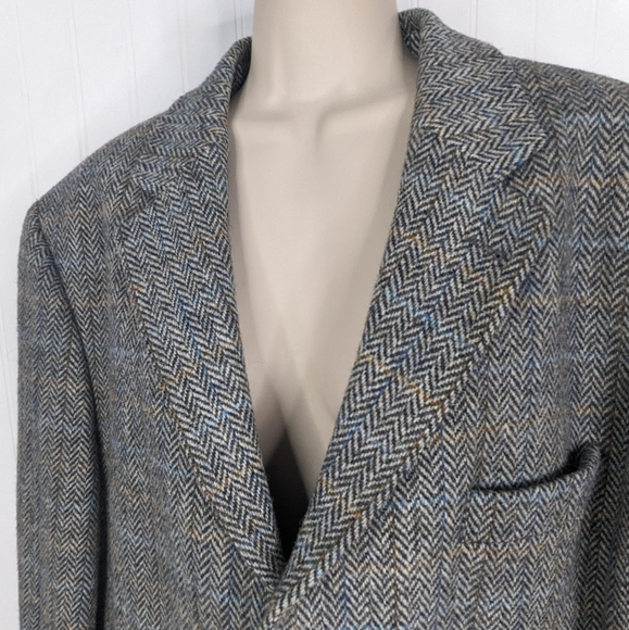 HARRIS TWEED Vintage Virgin Wool Herringbone Elbow Patch Blazer - Picture 5 of 14